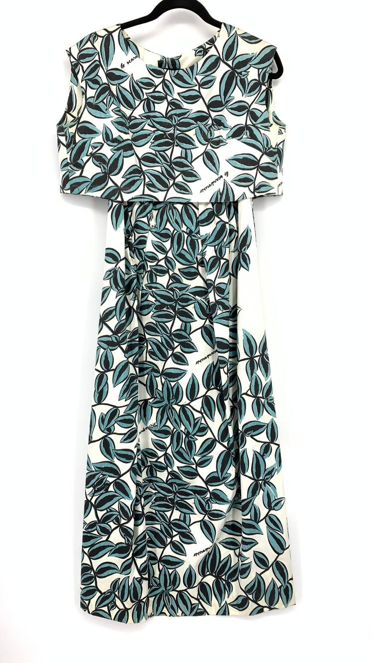 Vintage 2 Piece Skirt + Cropped Top Set Womens Apx Sz Small Leaf Print Cotton